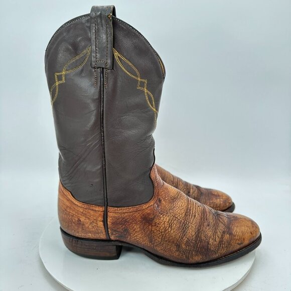 Tony Lama Men Size 9D Brown Colorblock Leather Roper Western Cowboy Boot - Picture 4 of 11